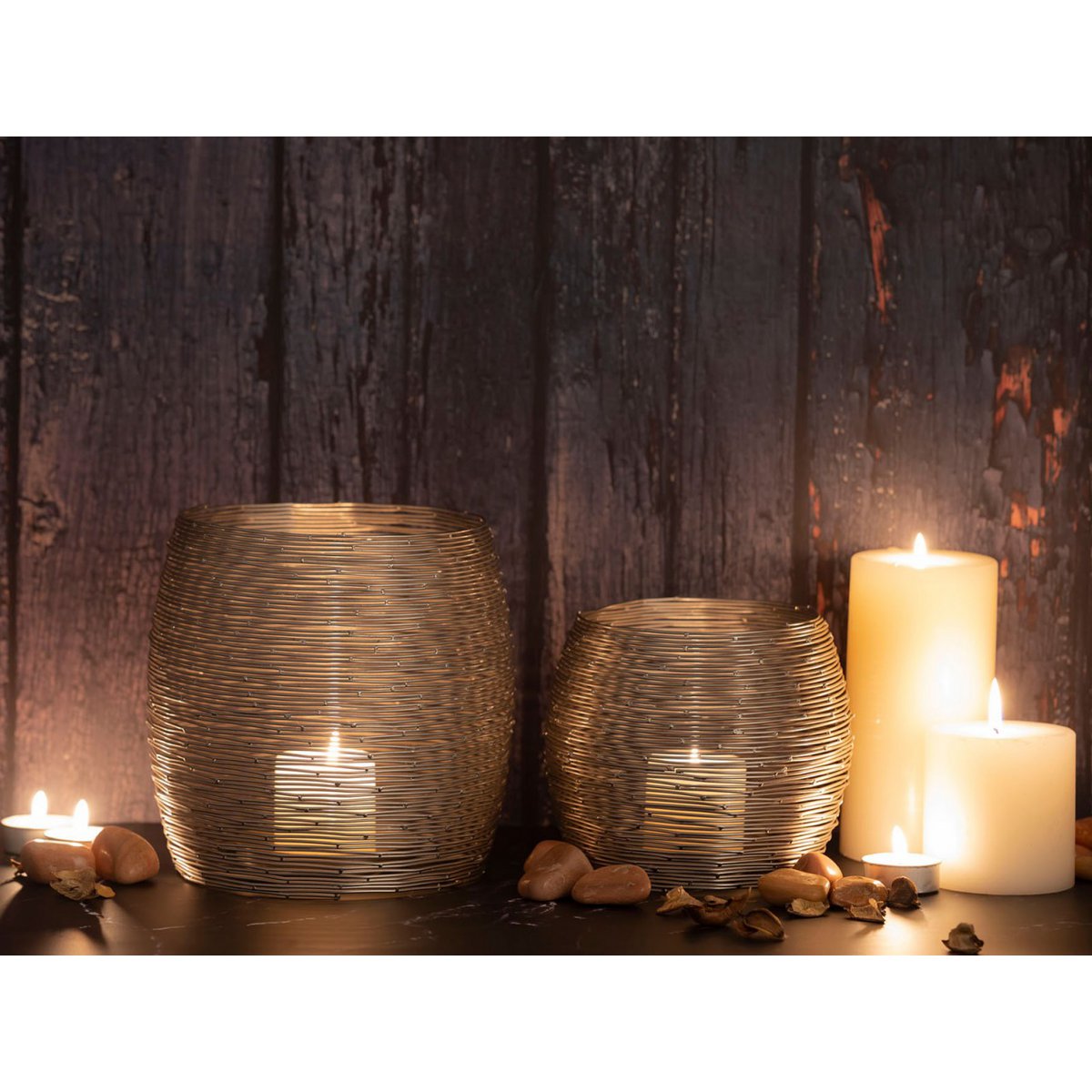 Kerzenständer Set 2-teilig Teelichthalter Windlichter Paris gold o. silber Kerzenhalter