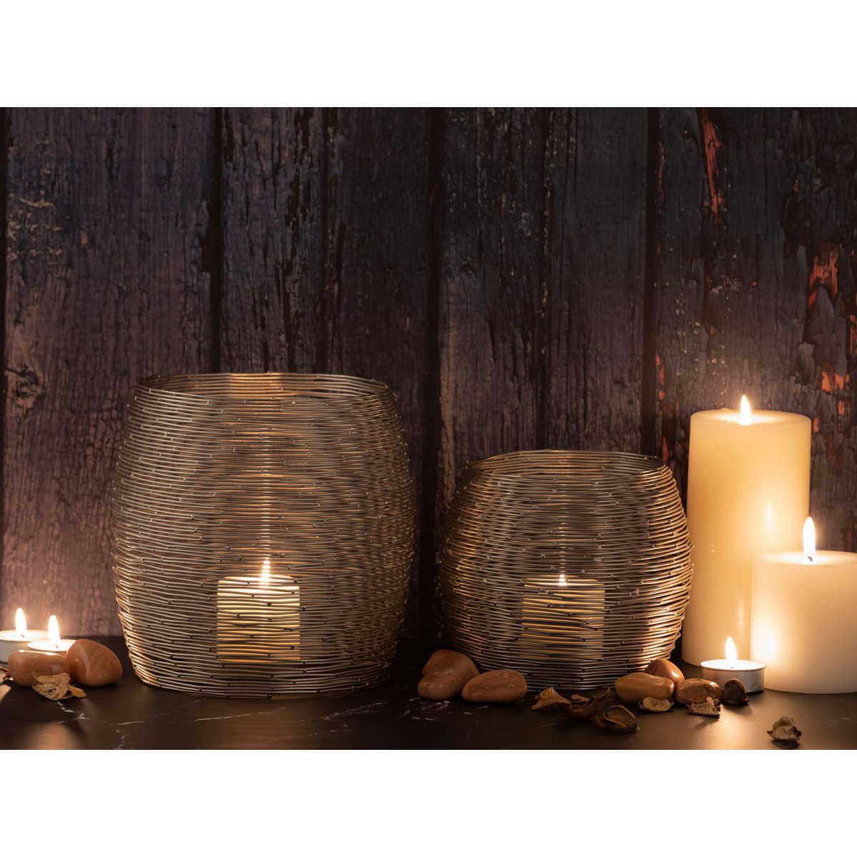 Kerzenständer Set 2-teilig Teelichthalter Windlichter Paris gold o. silber Kerzenhalter
