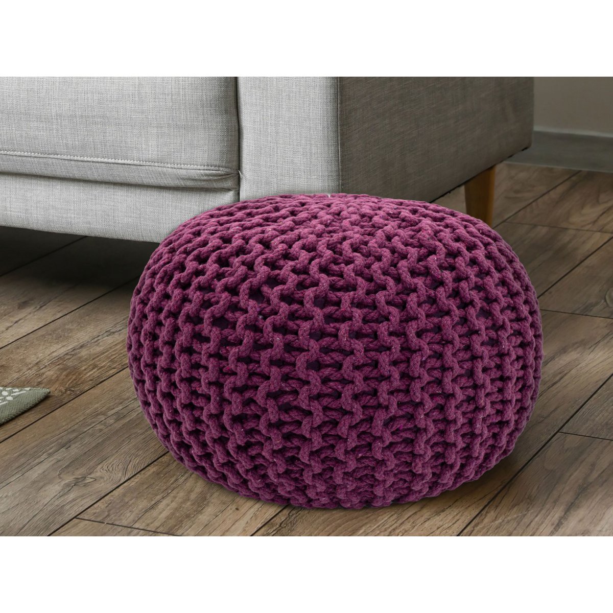 Pouf Ø 55 H 37 H 37 Strickhocker Sitzpouf Bodenkissen nachhaltig