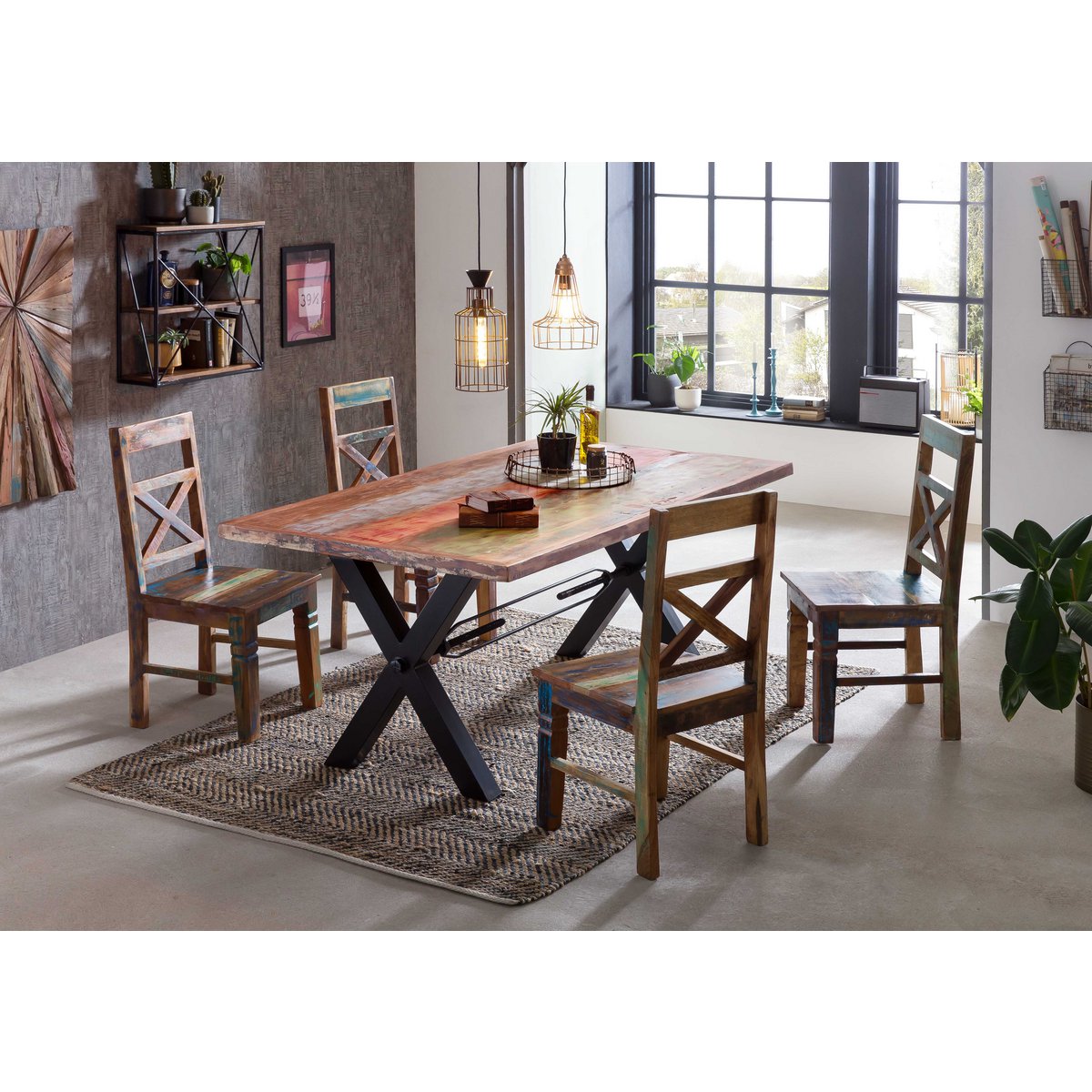 Tisch 220x100 cm, Altholz bunt lackiert