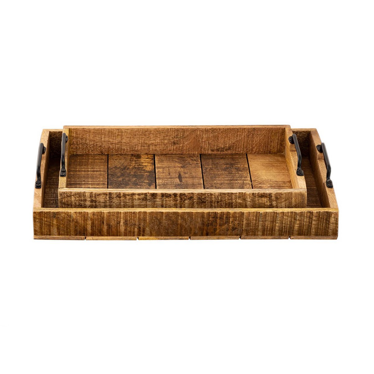Serviertablett Holztablett Set 2 Stück 46x31cm Tablett Holz Serviertablett Deko Tablett Mangoholz