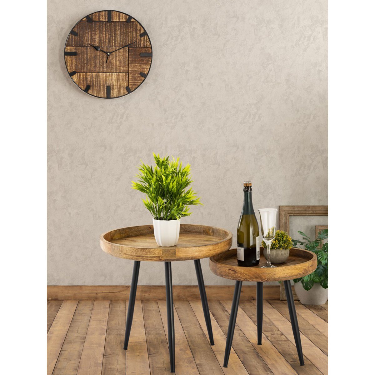 Beistelltisch Holz rund ø 40 o. 50cm Vancouver Couchtisch Wohnzimmer Tisch Metall-Füße schwarz matt