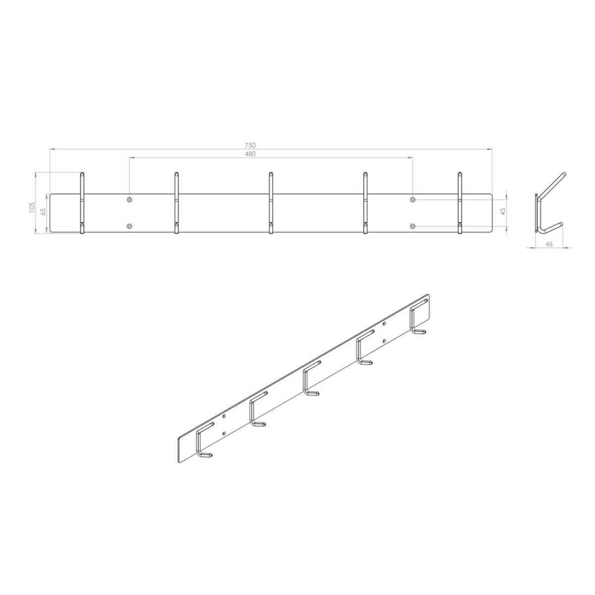 Gorillz Mystiek Five - Industrial - Wandgarderobe - Wandgarderobe - Schwarz