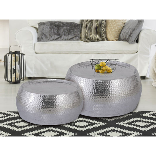 Couchtisch 2er Set Dakar rund ø 55/43 x H 30/28 cm silber Aluminium gehämmert
