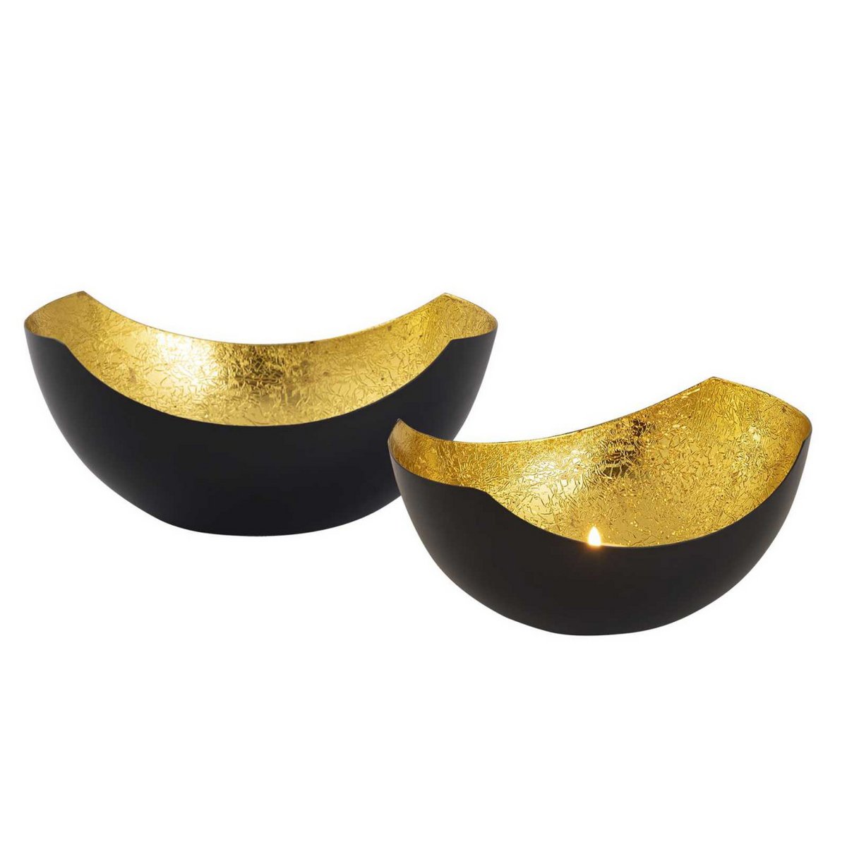 Kerzenhalter Set 2-teilig Teelichthalter Love Schalenform schwarz matt innen vergoldet