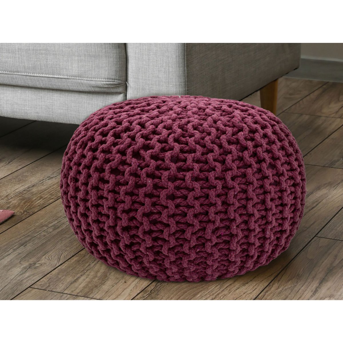Pouf Ø 55 H 37 H 37 Strickhocker Sitzpouf Bodenkissen nachhaltig