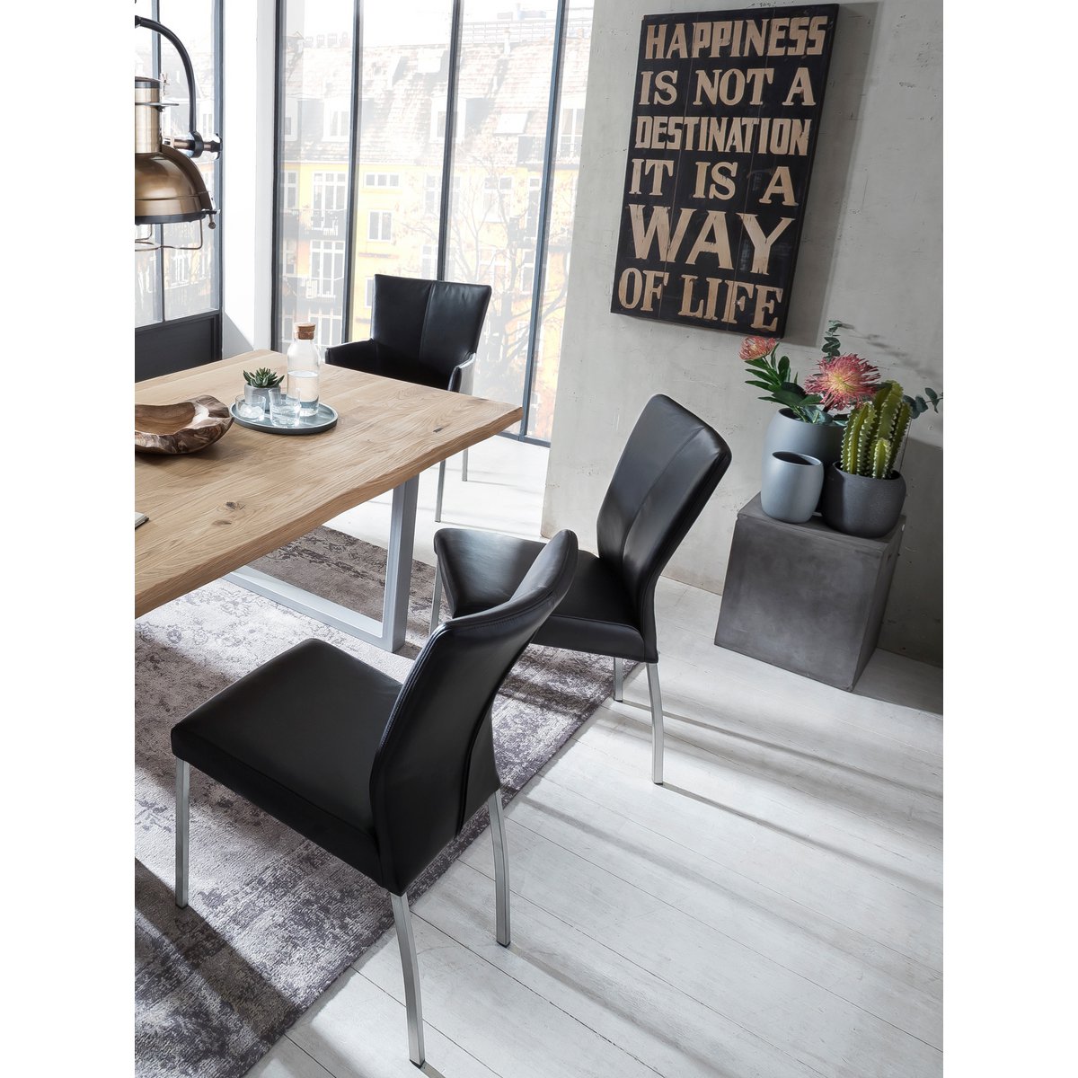 Tisch 180x90 cm, Wildeiche, silbernes Gestell