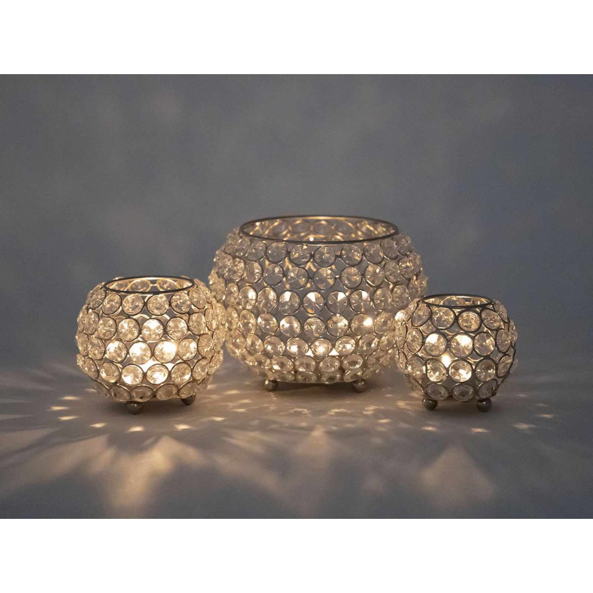 Teelichthalter Kerzenhalter Set 3-teilig Crystal Kerzenständer gold o. silber Vintage Kristall
