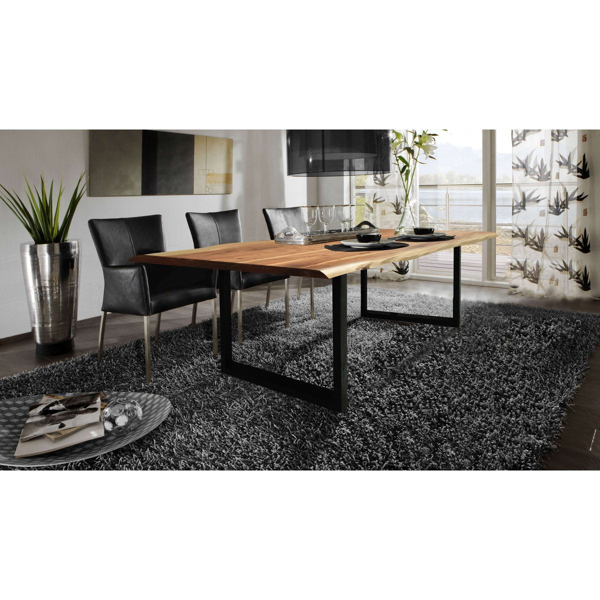 Tisch 140 x 80 cm, Platte natur, Gestell schwarz