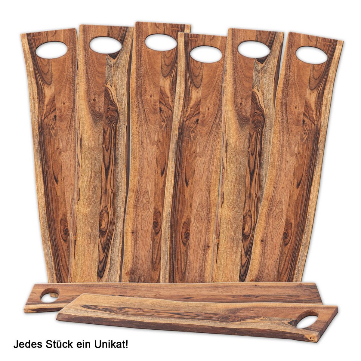 Dekobrett Servierbrett Dekotablett Masterbox 8-teilig Thor 70x15cm Akazie massiv