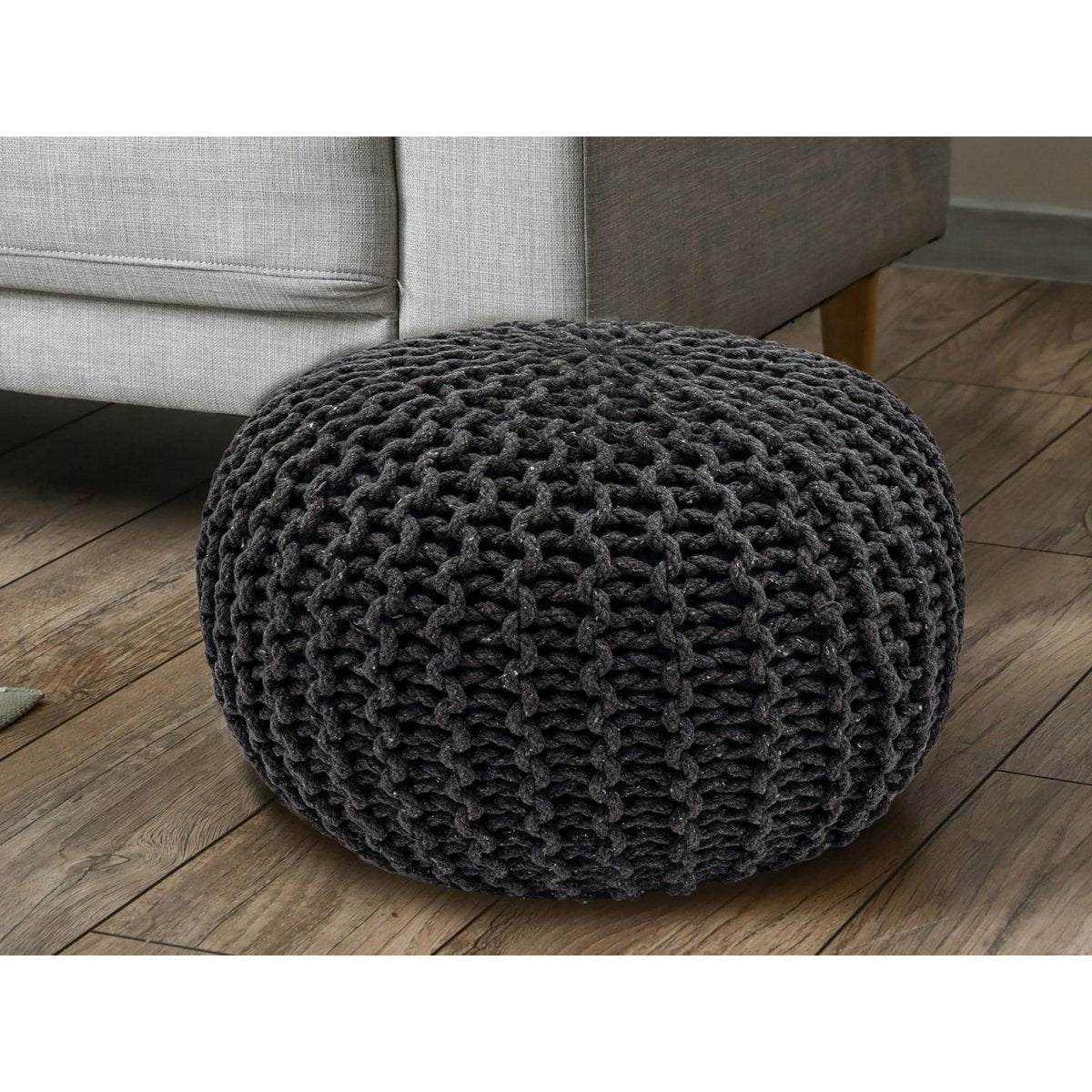 Pouf Ø 55 H 37 H 37 Strickhocker Sitzpouf Bodenkissen nachhaltig