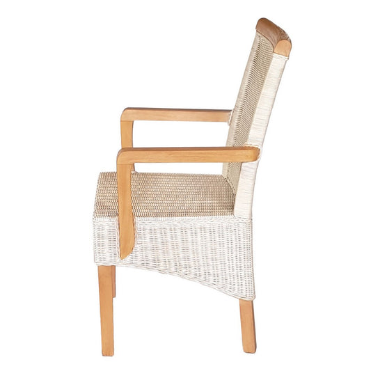 Esszimmer Stuhl mit Armlehnen Rattanstuhl weiß Perth Korbstuhl Rattan Sessel nachhaltig