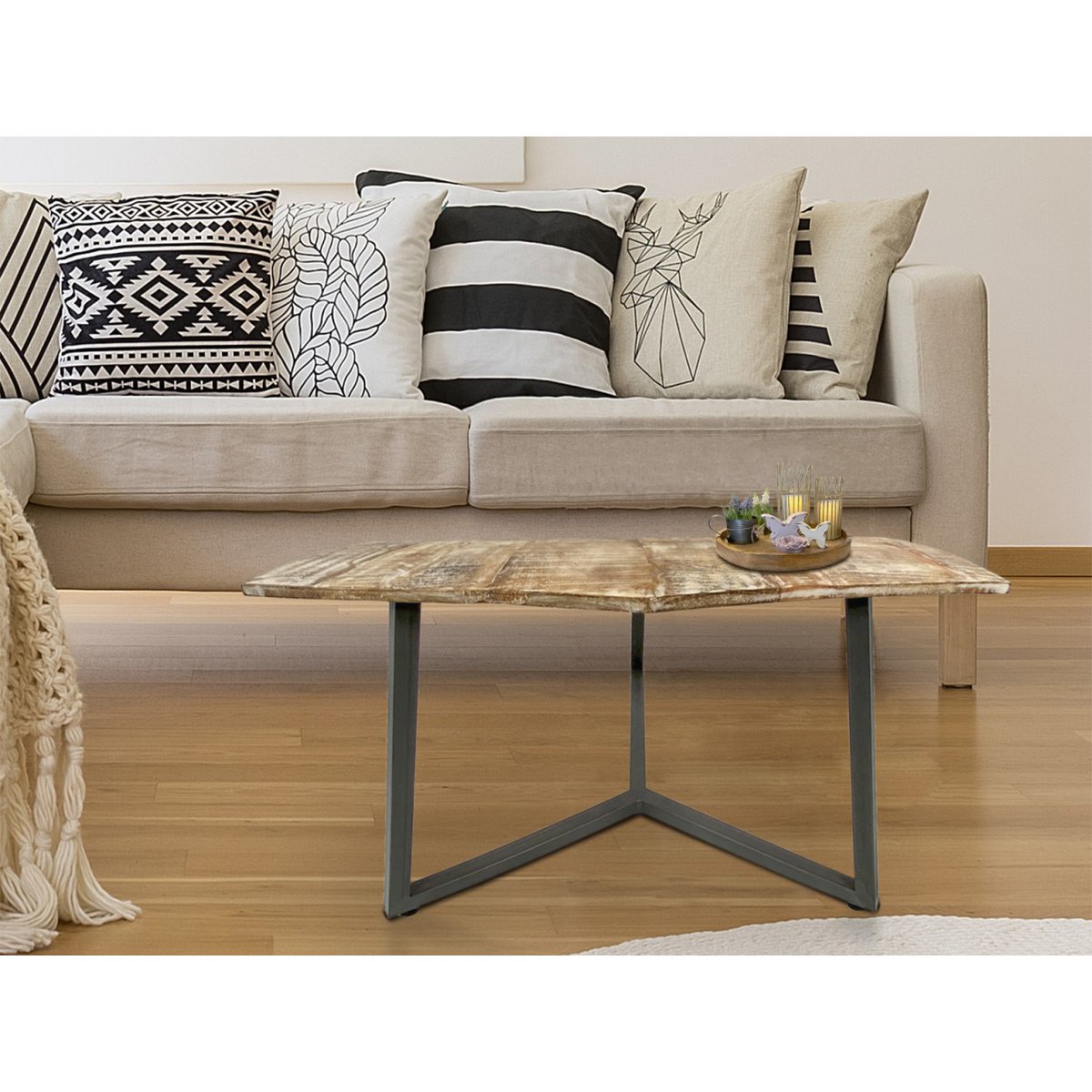 Beistelltisch 56 x 47 cm nachhaltig Wohnzimmer Tisch Couchtisch Nizza Metall-Gestell schwarz - weiß
