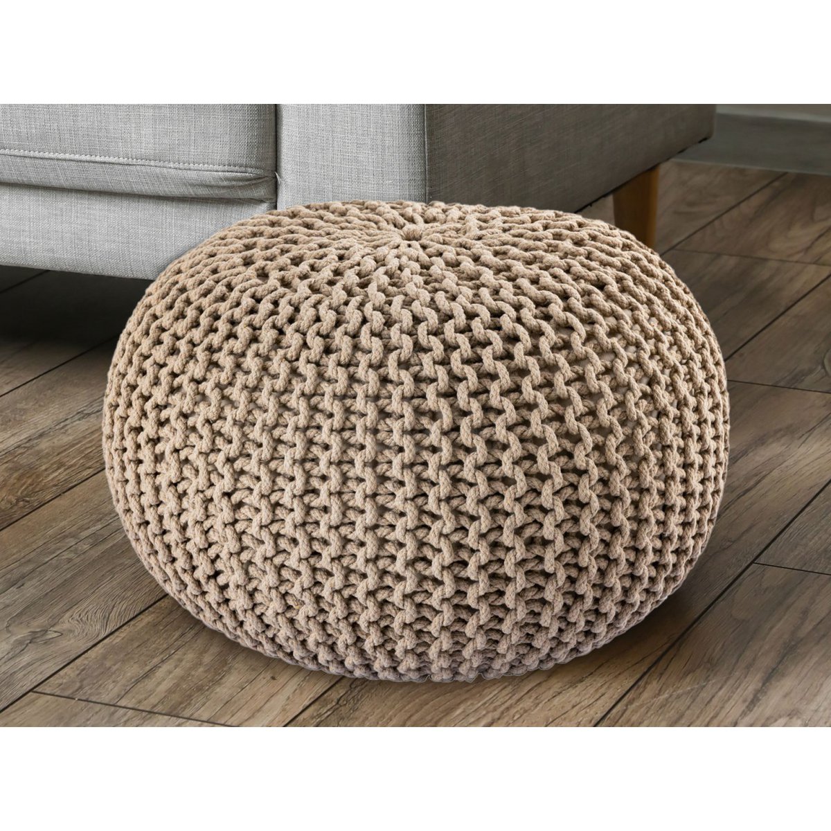 Pouf Ø 55 H 37 H 37 Strickhocker Sitzpouf Bodenkissen nachhaltig