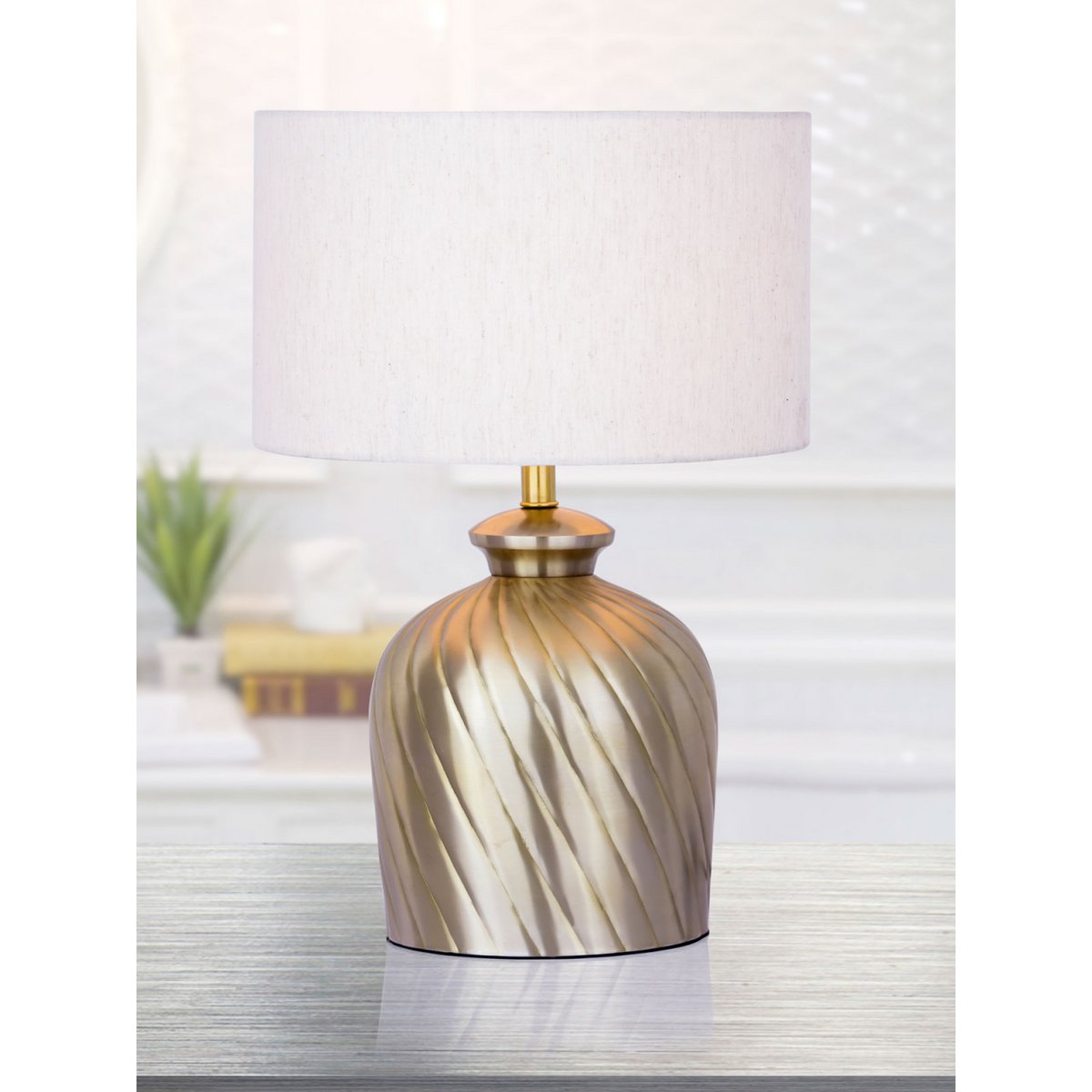 Tischlampe Nachttischlampe ø 30 x H 52 cm Tischleuchte Dekolampe Metall Sockel gold silber