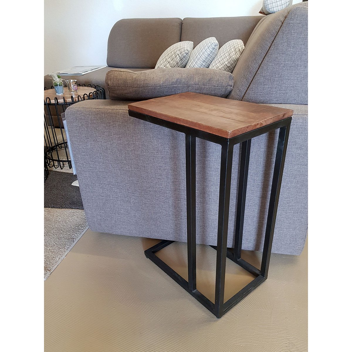 Beistelltisch Holz 25x61x40 cm Sofatisch Laptoptisch C-Tisch Liverpool Metall Gestell