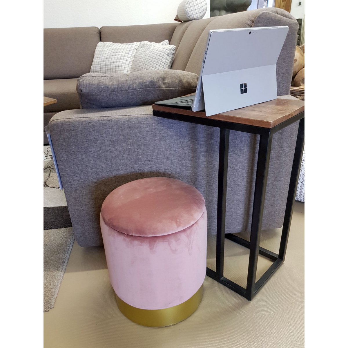 Beistelltisch Holz 25x61x40 cm Sofatisch Laptoptisch C-Tisch Liverpool Metall Gestell