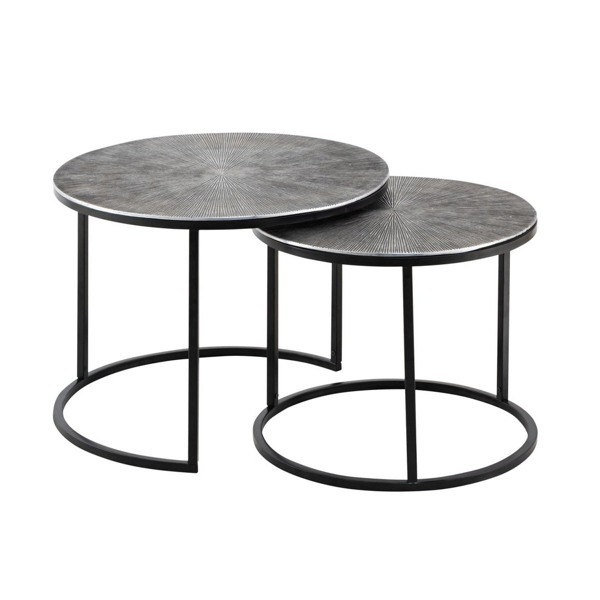 Couchtisch Set 2-teilig ø 55 u. 45 cm Beistelltisch silber Metall Tische rund Carlton Wohnzimmer