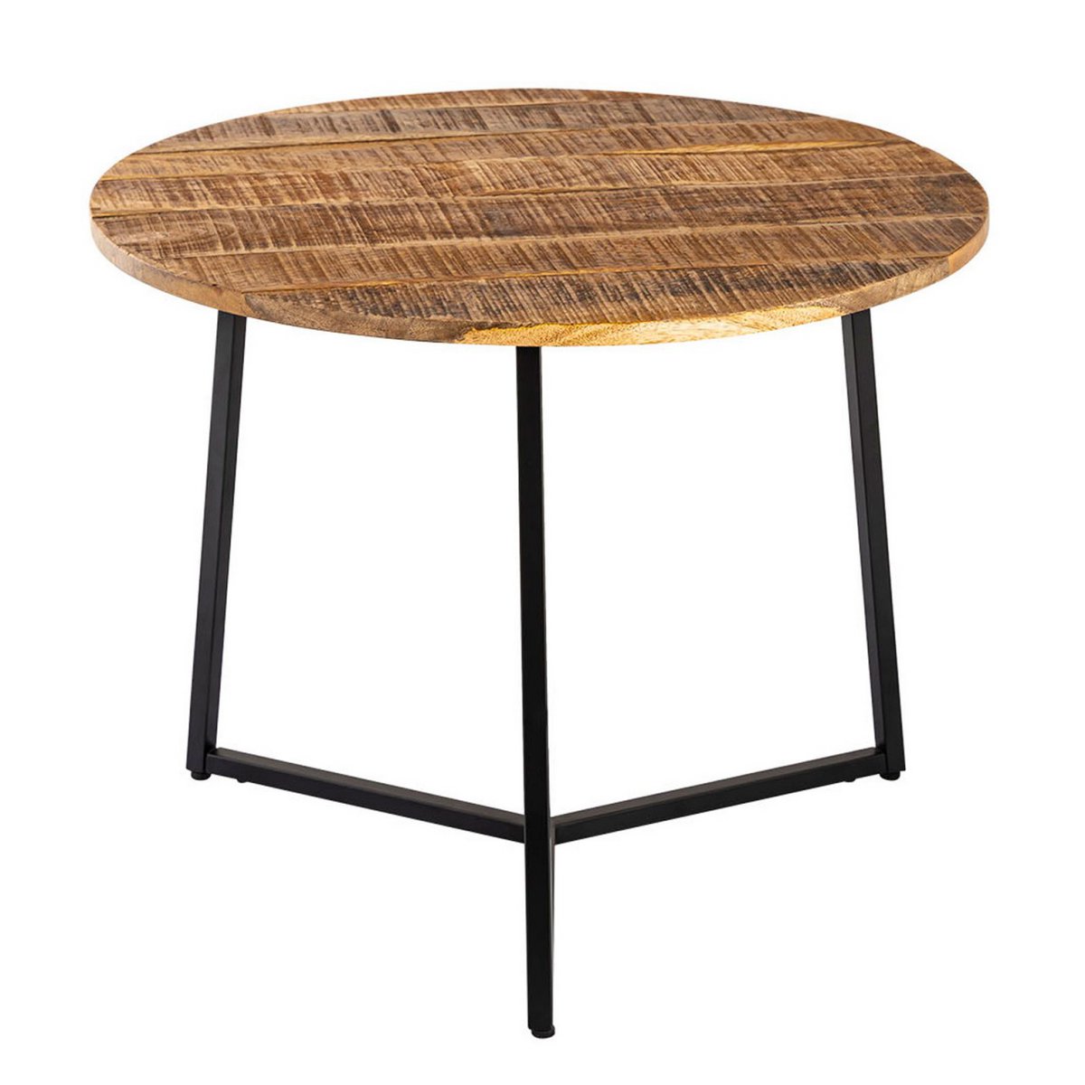 Couchtisch rund Beistelltisch Massivholz ø 56cm Wohnzimmertisch La Palma Metall Gestell schwarz