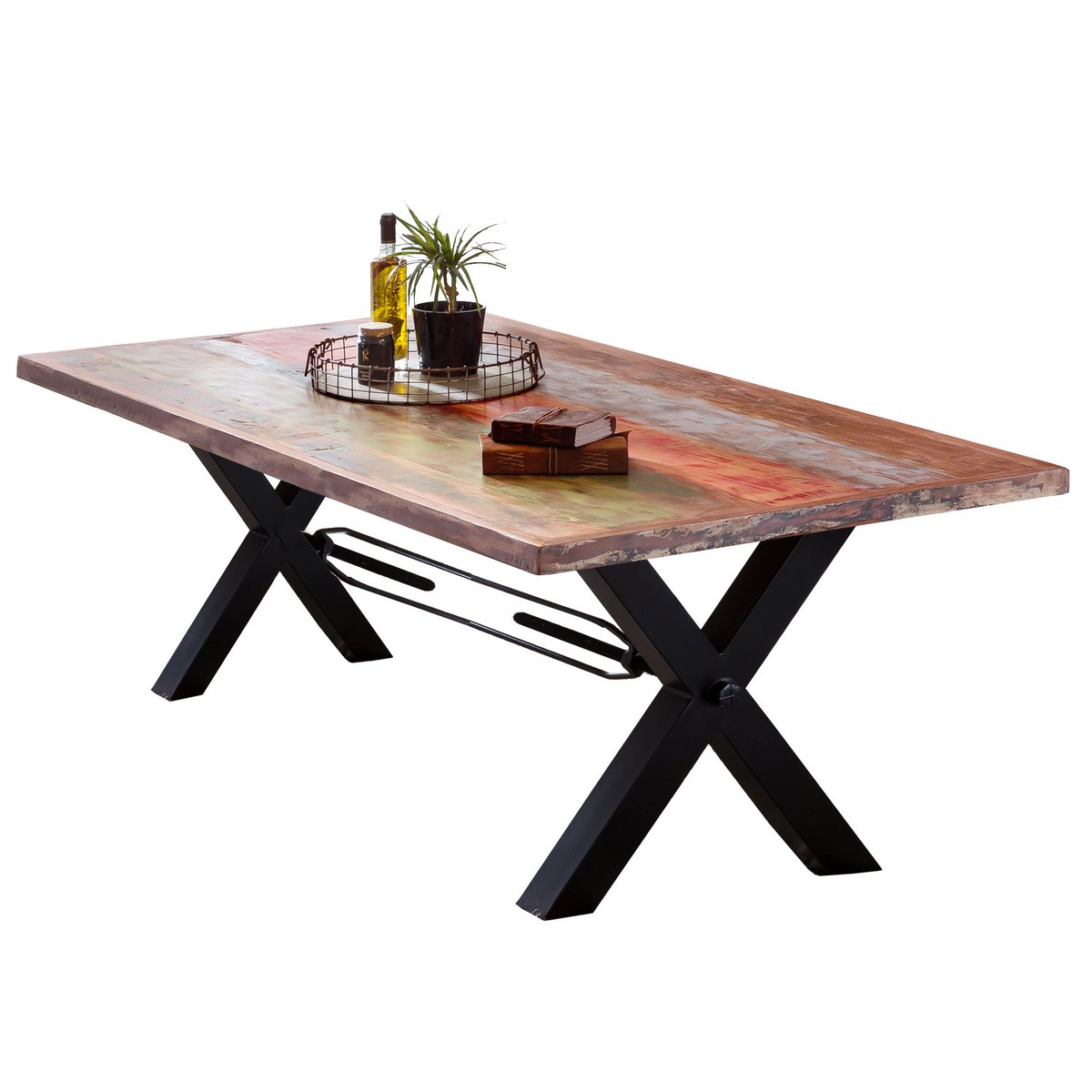 Tisch 220x100 cm, Altholz bunt lackiert