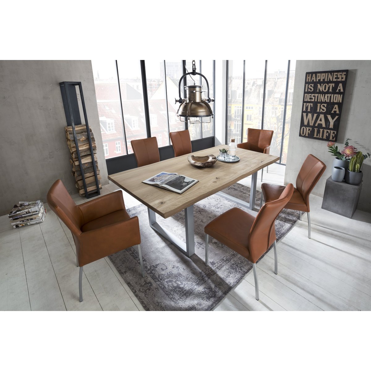 Tisch 140x80 cm, Wildeiche, silbernes Gestell
