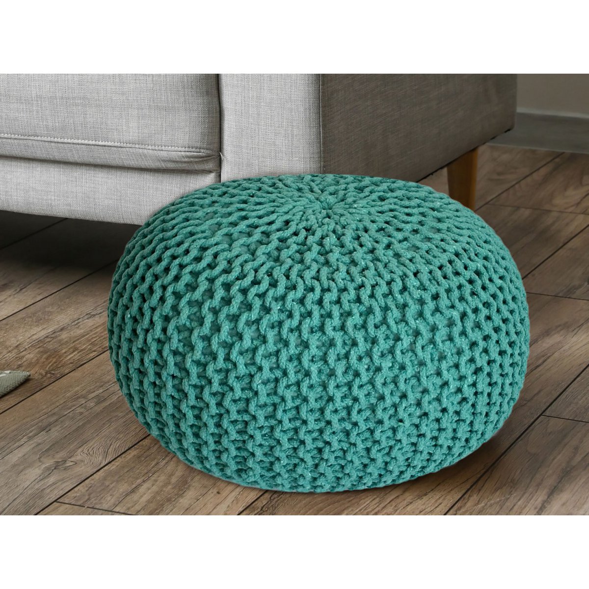 Pouf Ø 55 H 37 H 37 Strickhocker Sitzpouf Bodenkissen nachhaltig