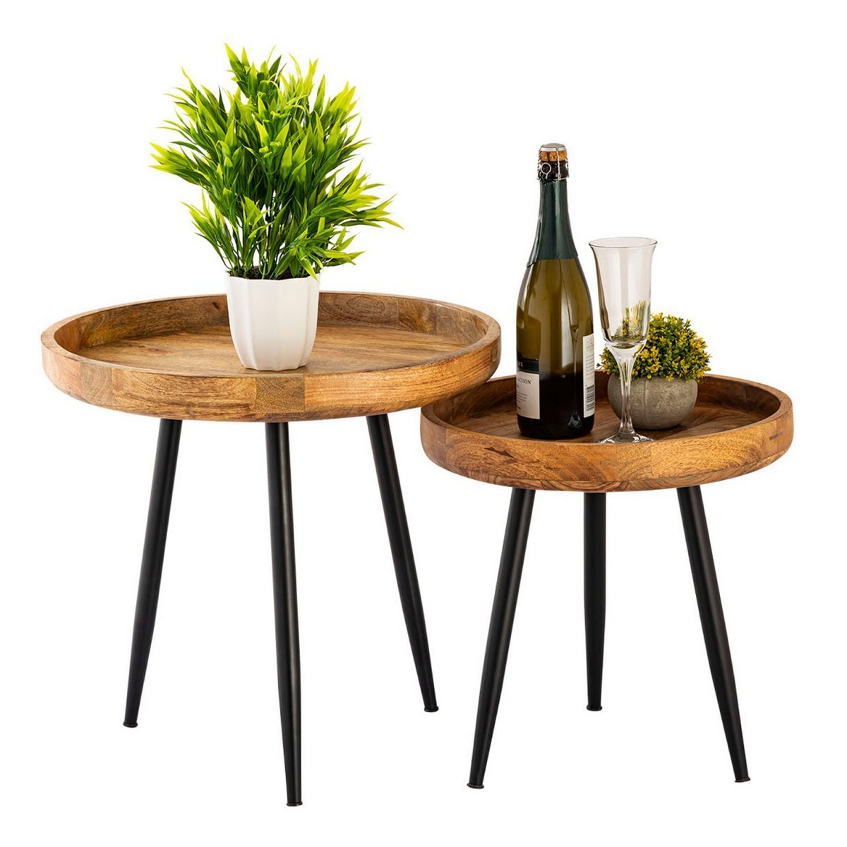 Beistelltisch Holz rund ø 40 o. 50cm Vancouver Couchtisch Wohnzimmer Tisch Metall-Füße schwarz matt