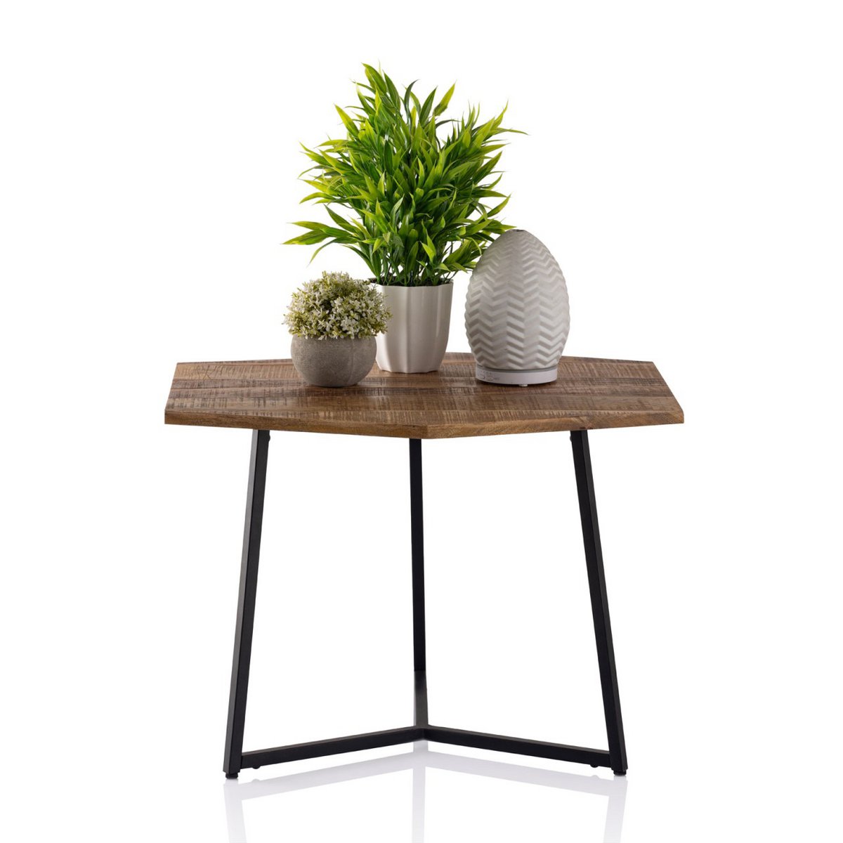 Beistelltisch 56 x 48 cm Couchtischnachhaltig Wohnzimmer Tisch Inka Metall Gestell schwarz