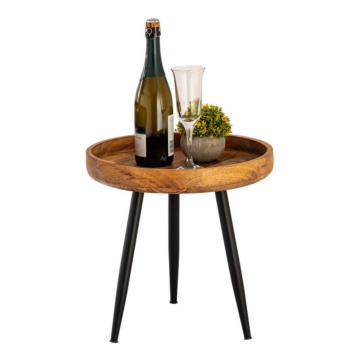 Beistelltisch Holz rund ø 40 o. 50cm Vancouver Couchtisch Wohnzimmer Tisch Metall-Füße schwarz matt