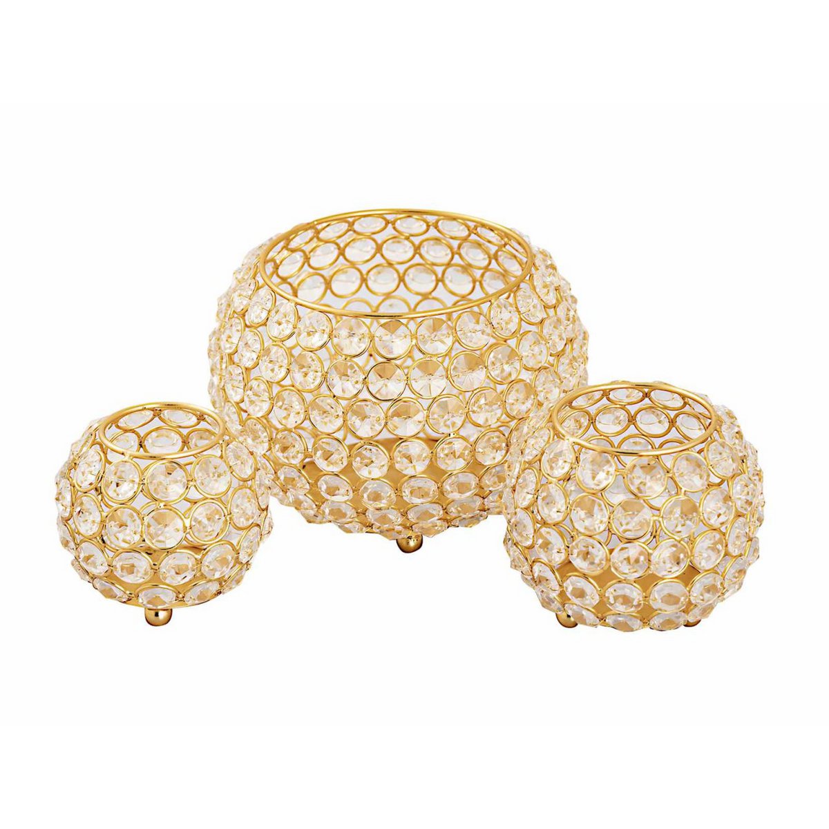 Teelichthalter Kerzenhalter Set 3-teilig Crystal Kerzenständer gold o. silber Vintage Kristall