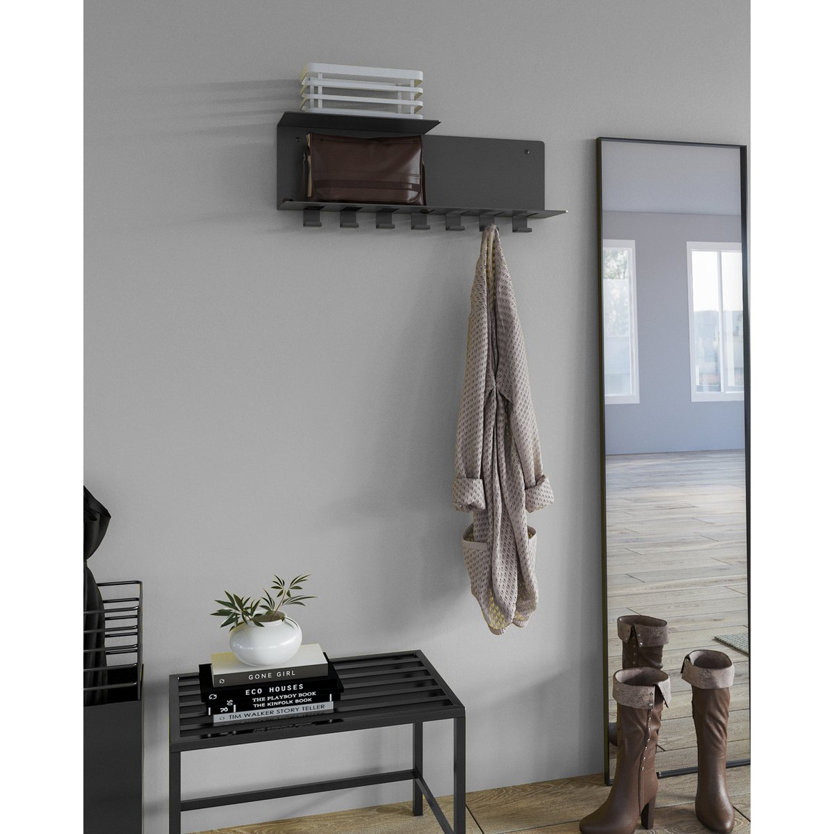 Gorillz Plenck - Wandgarderobe - mit Hutablage -Kleiderschrank - Schwarz