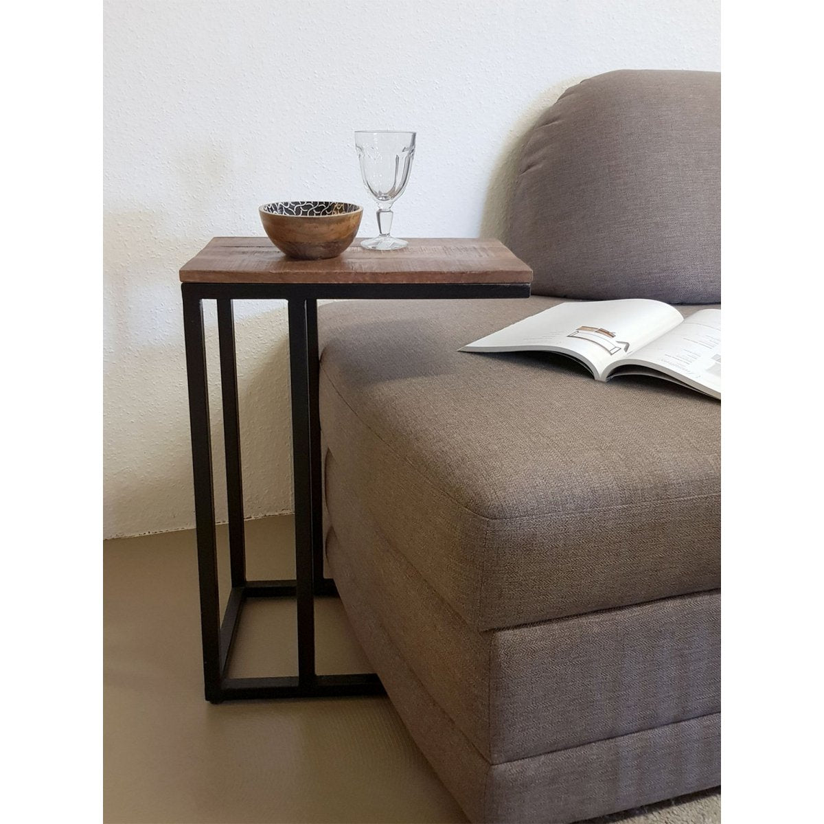 Beistelltisch Holz 25x61x40 cm Sofatisch Laptoptisch C-Tisch Liverpool Metall Gestell