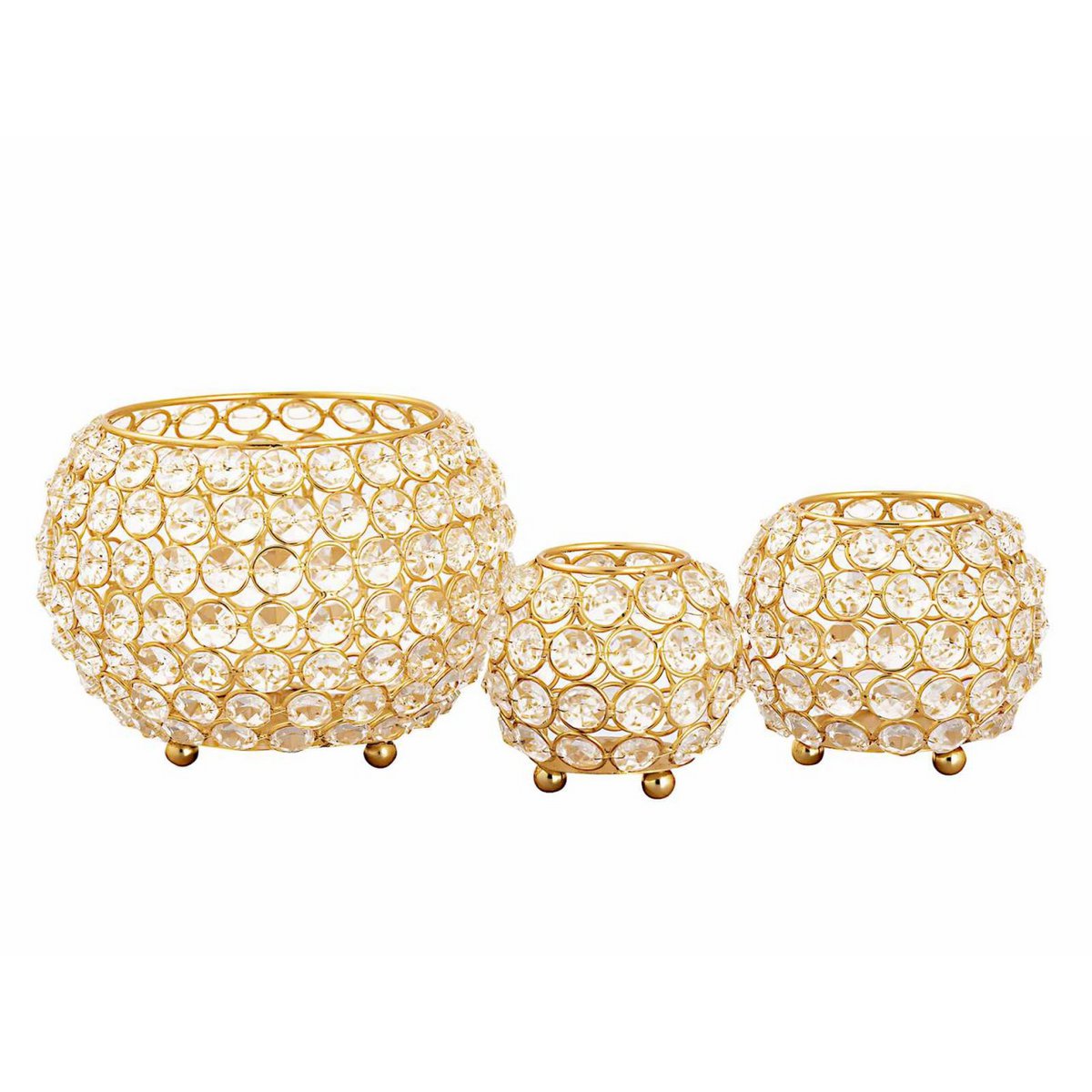 Teelichthalter Kerzenhalter Set 3-teilig Crystal Kerzenständer gold o. silber Vintage Kristall