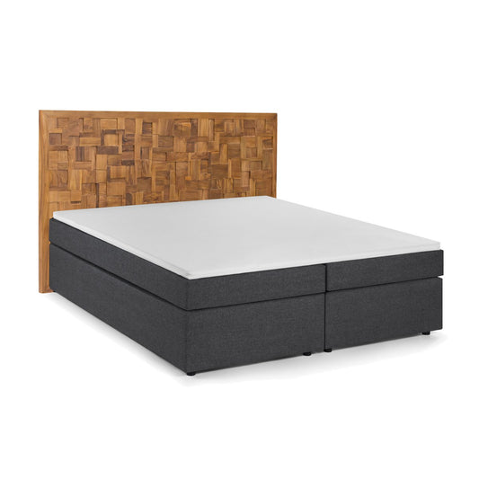 Boxspringbett mit Holz-Mosaik-Kopfteil