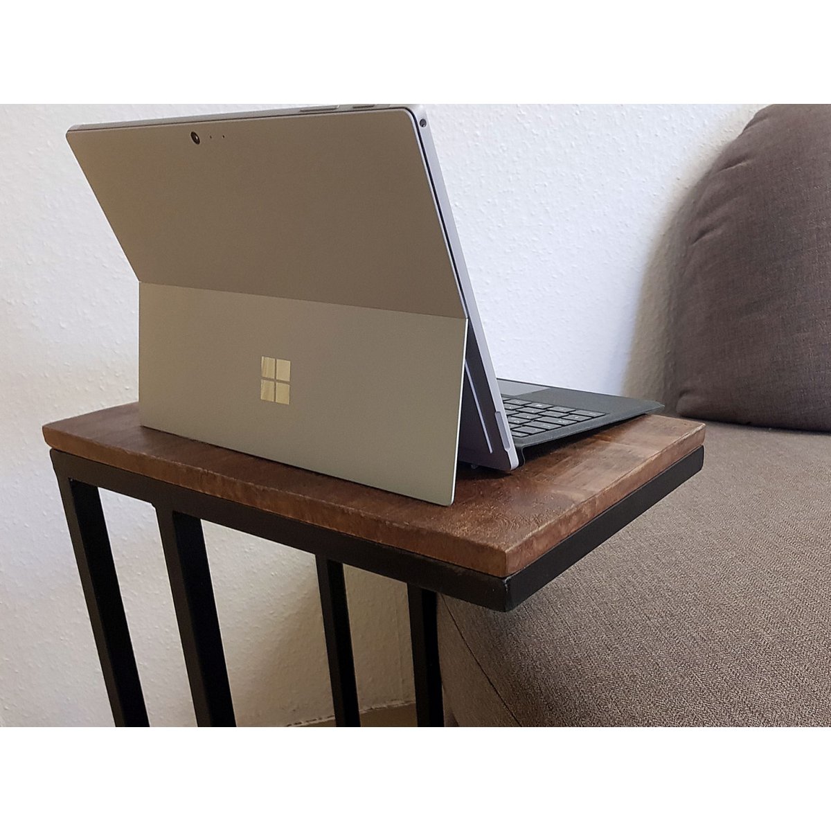 Beistelltisch Holz 25x61x40 cm Sofatisch Laptoptisch C-Tisch Liverpool Metall Gestell