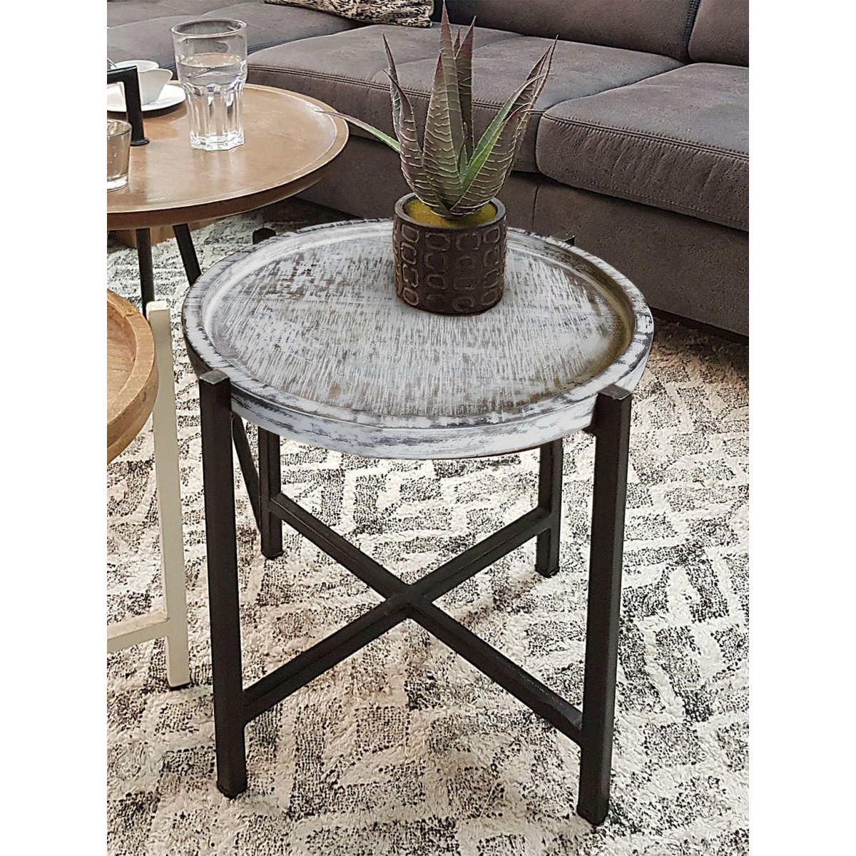Beistelltisch ø46xH45cm Couchtisch Wohnzimmer-Tisch rund Omaha Metall-Gestell altsilber