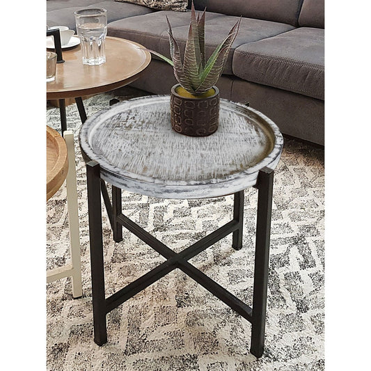 Beistelltisch ø46xH45cm Couchtisch Wohnzimmer-Tisch rund Omaha Metall-Gestell altsilber