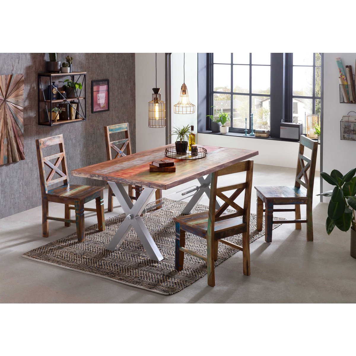 Tisch 200x100 cm, Altholz bunt lackiert