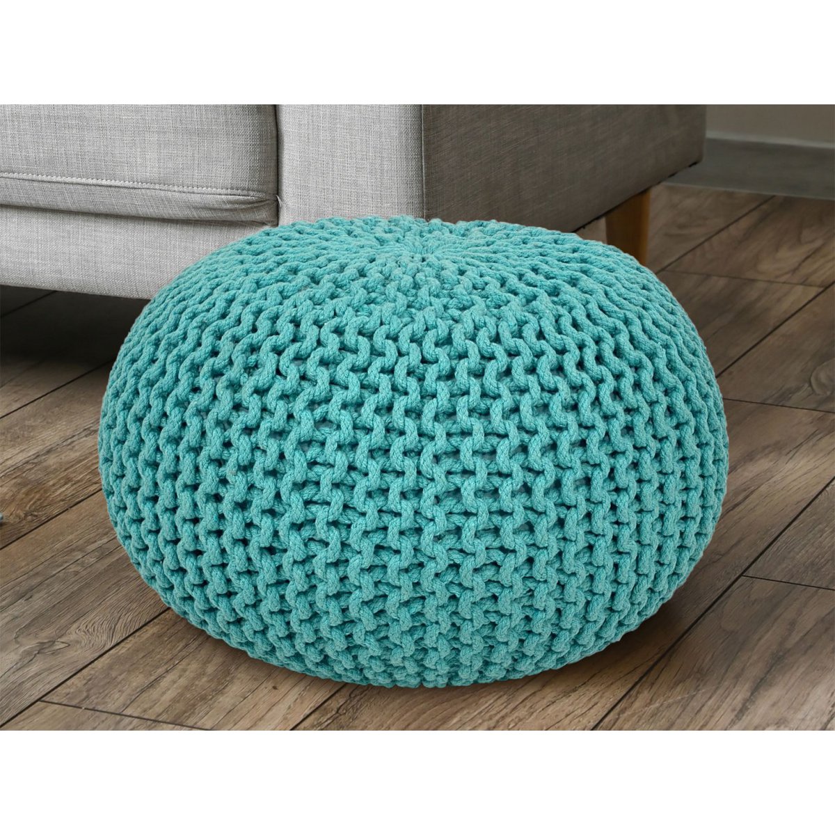 Pouf Ø 55 H 37 H 37 Strickhocker Sitzpouf Bodenkissen nachhaltig