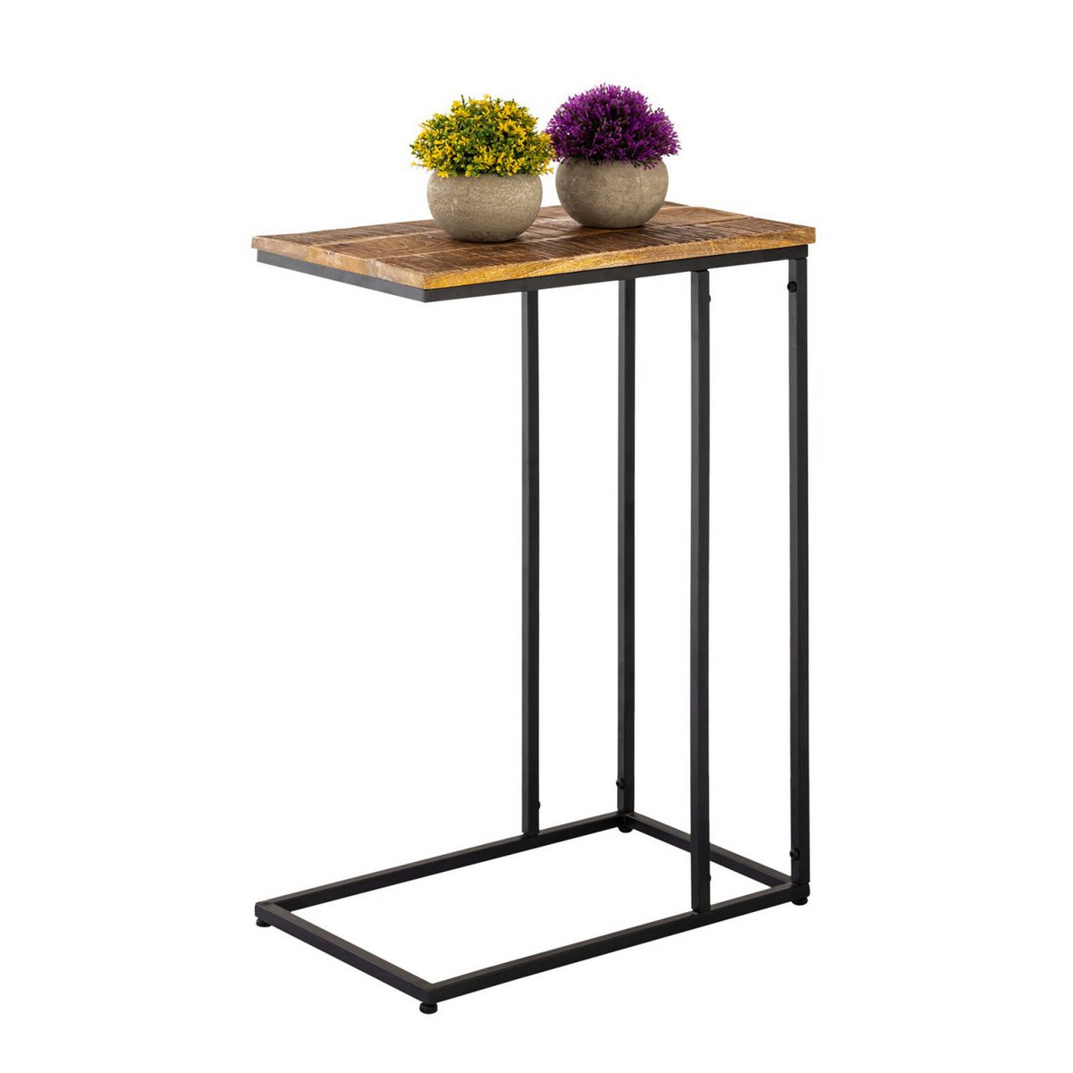 Beistelltisch Laptoptisch Holz 25x60x40cm nachhaltig Sofatisch C-Tisch Toronto Metall Gestell