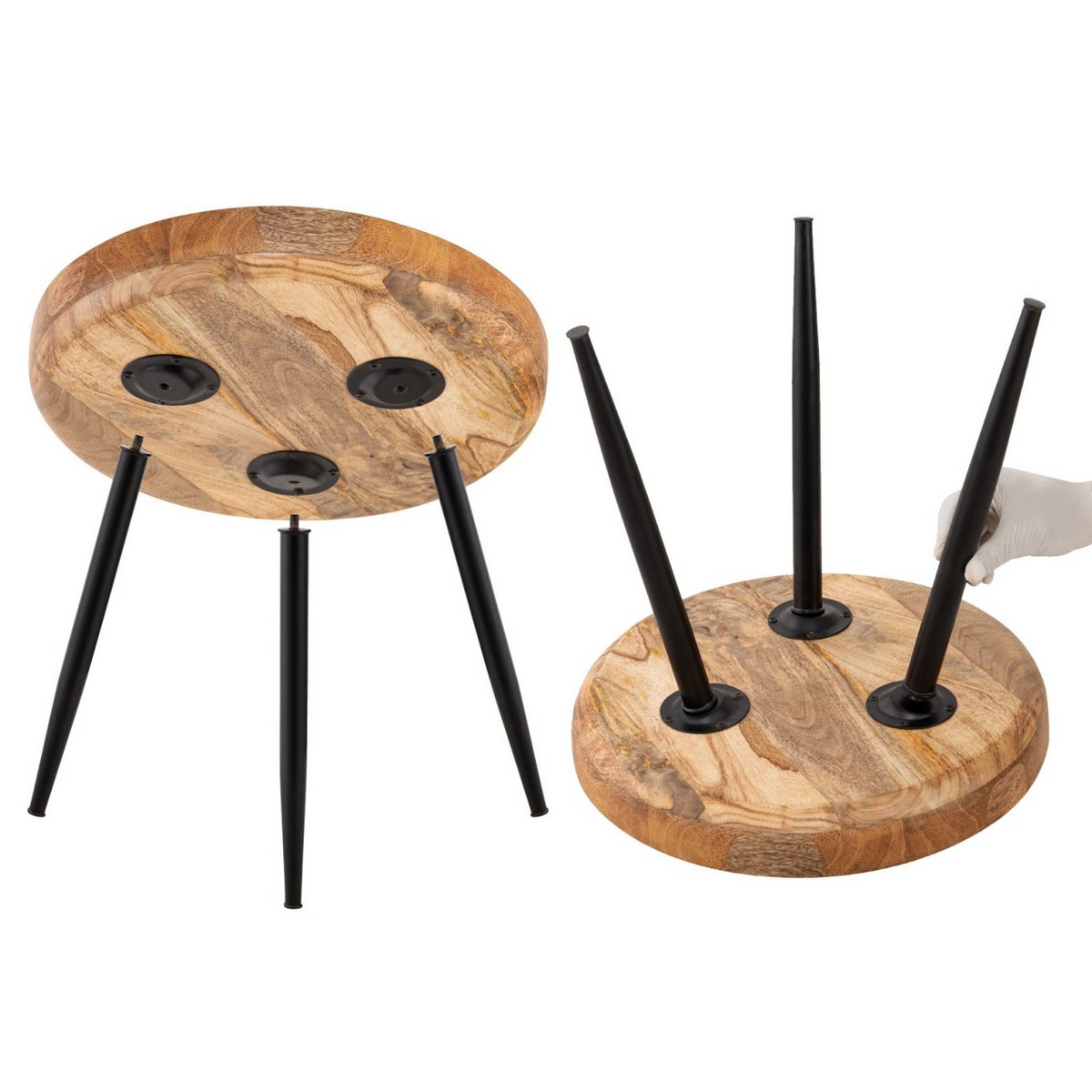 Beistelltisch Holz rund ø 40 o. 50cm Vancouver Couchtisch Wohnzimmer Tisch Metall-Füße schwarz matt