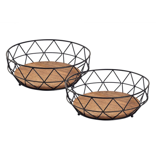 Obstschale Set 2 Stück Metall Brotkorb Obstkorb rund Neo ø 28 H 10 cm Metall schwarz