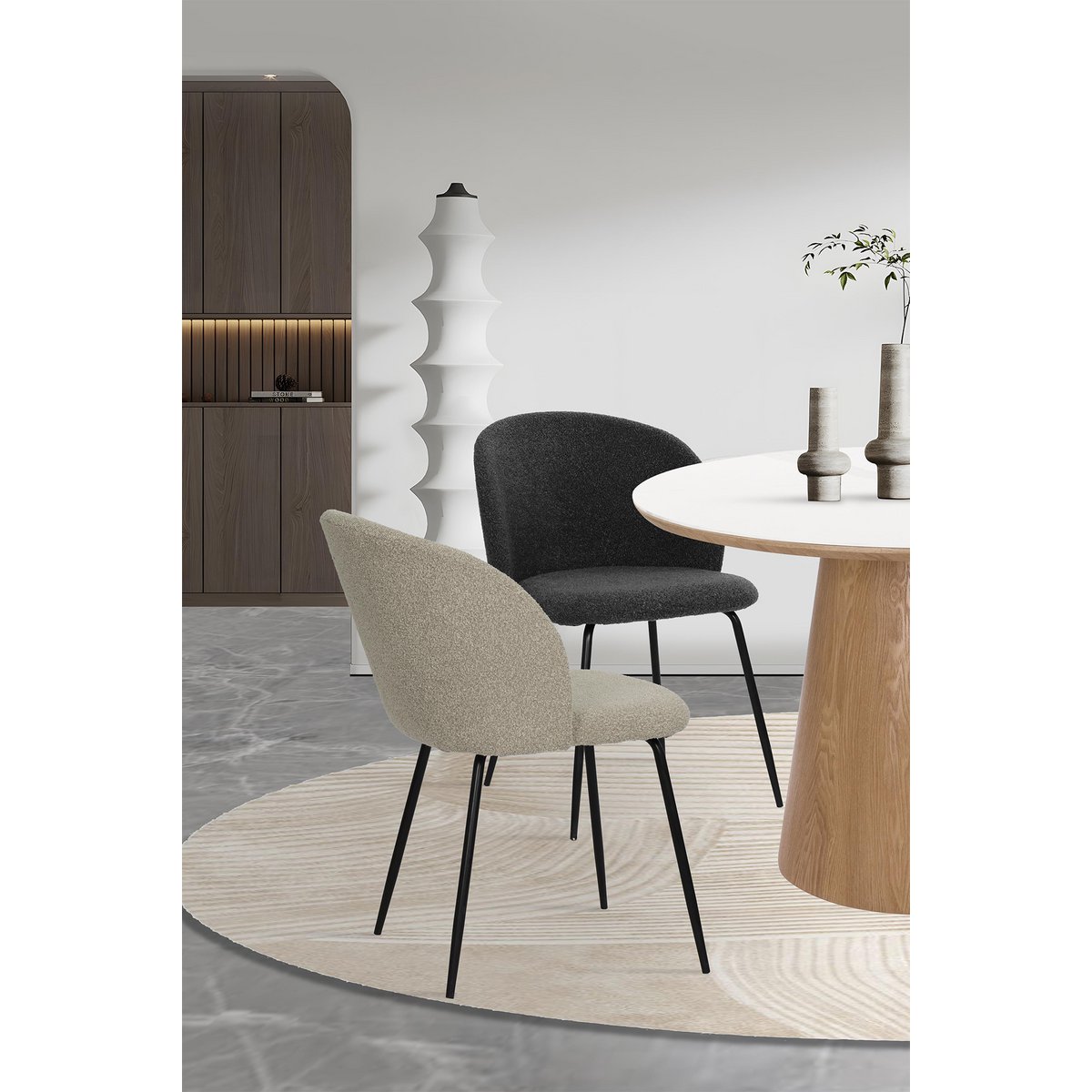 Stuhl 2er Set mit Bezug aus Strukturstoff