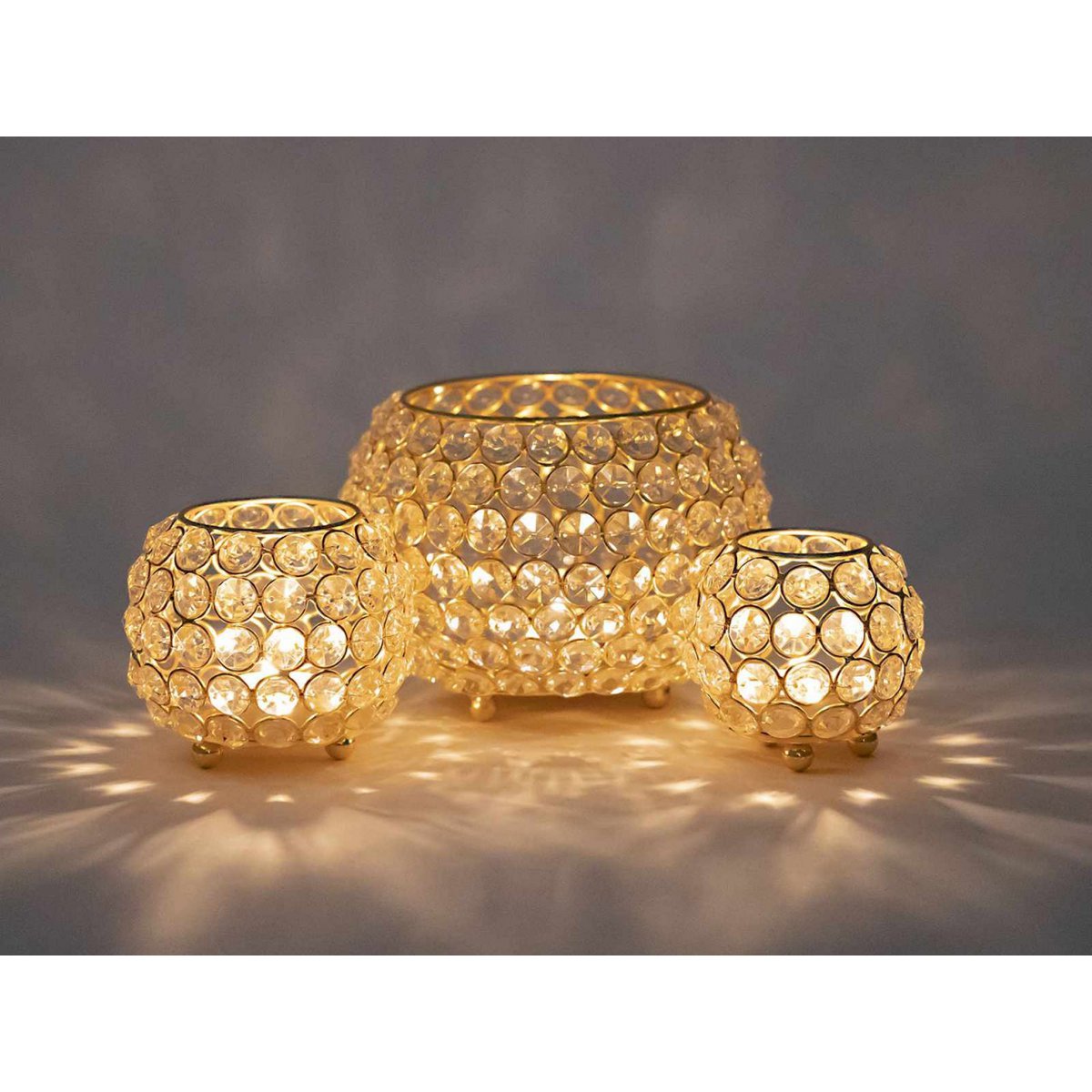 Teelichthalter Kerzenhalter Set 3-teilig Crystal Kerzenständer gold o. silber Vintage Kristall