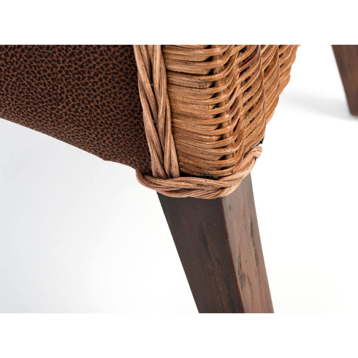 Rattanstühle Set 4 Stück Esszimmer Stühle Antonio Polsterstühle braun Polster Wildleder-Optik cognac