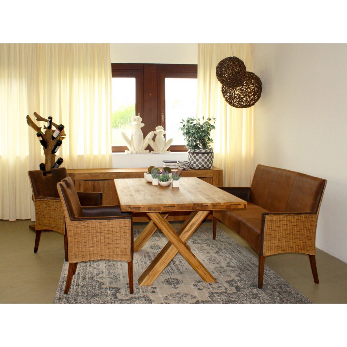 Esszimmer Stühle Set 6 Stück Rattan Armlehner Sessel Bilbao Polsterstuhl Polstersessel prairie brown
