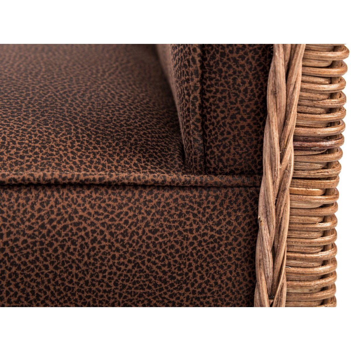 Rattanstühle Set 4 Stück Esszimmer Stühle Antonio Polsterstühle braun Polster Wildleder-Optik cognac